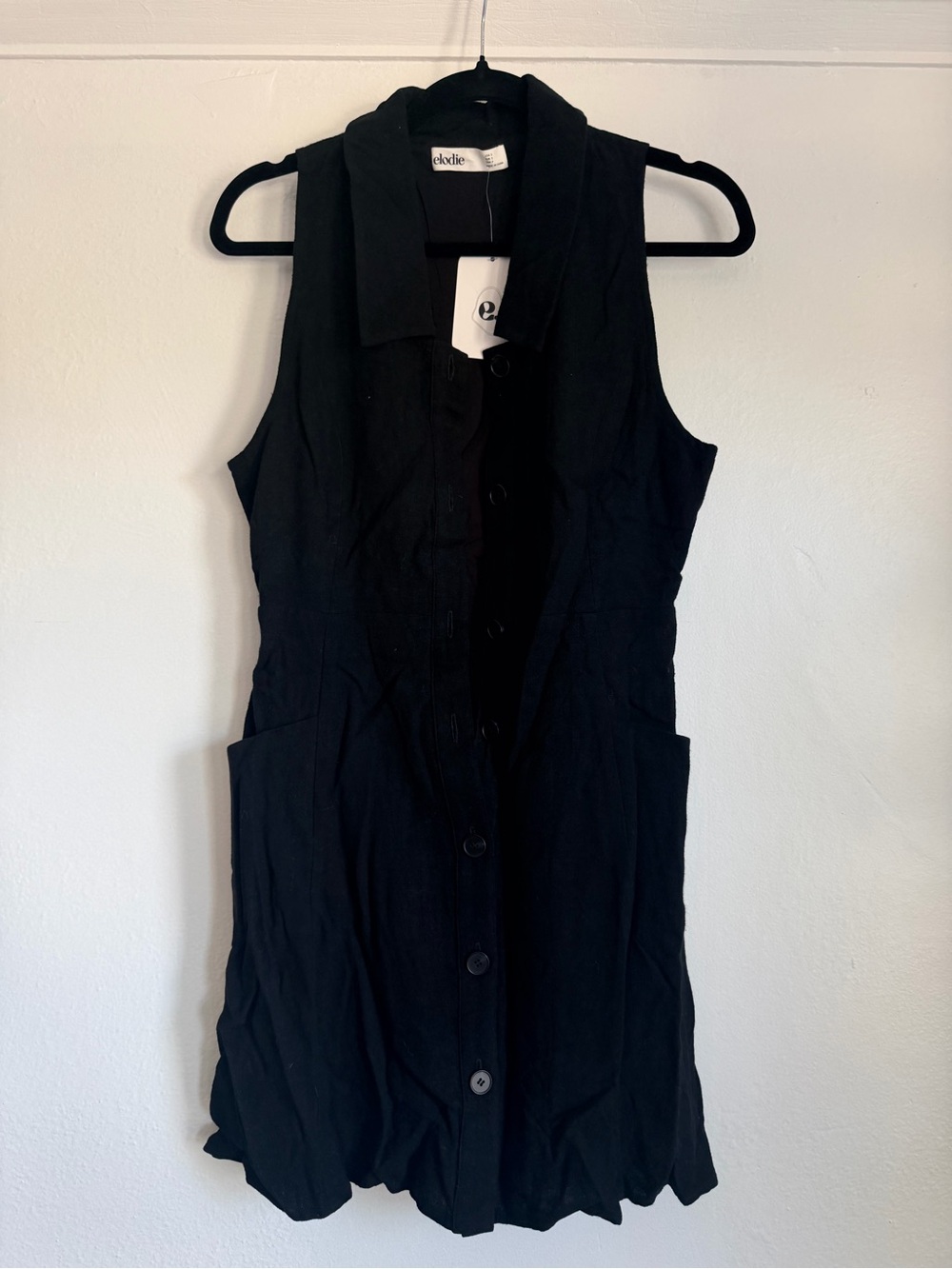 Elodie Black Collared Sleeveless Button-Front Mini Dress